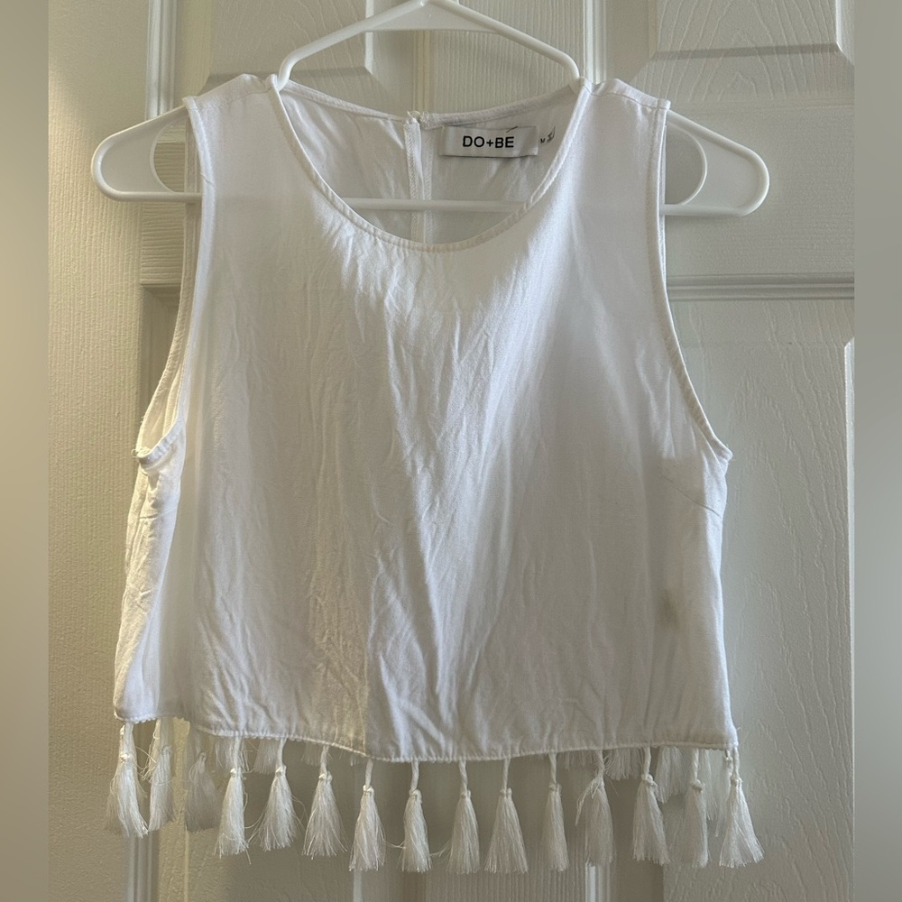 Do+be white crop top with tassels. Size M.